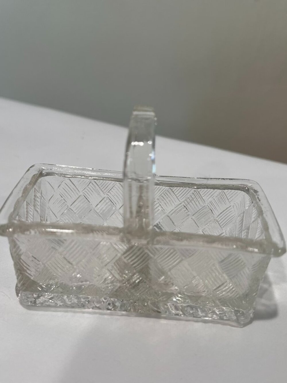 Vintage Pressed Glass Basket Candy Dish